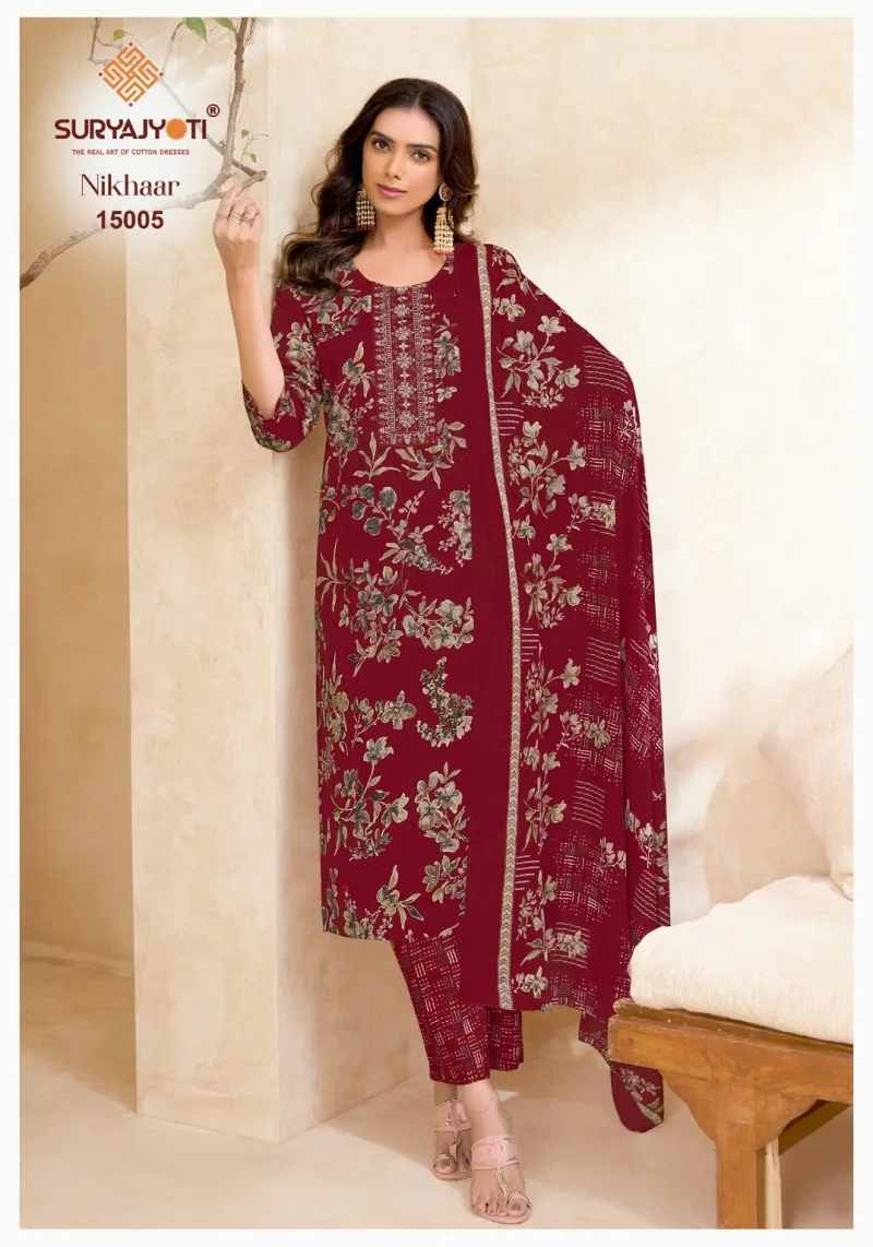 Nikhaar Vol 15 By Suryajyoti Cotton Kurti With Bottom Dupatta
